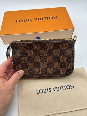 Louis Vuitton Damier Ebene Mini Pochette with COA, box & dustbag